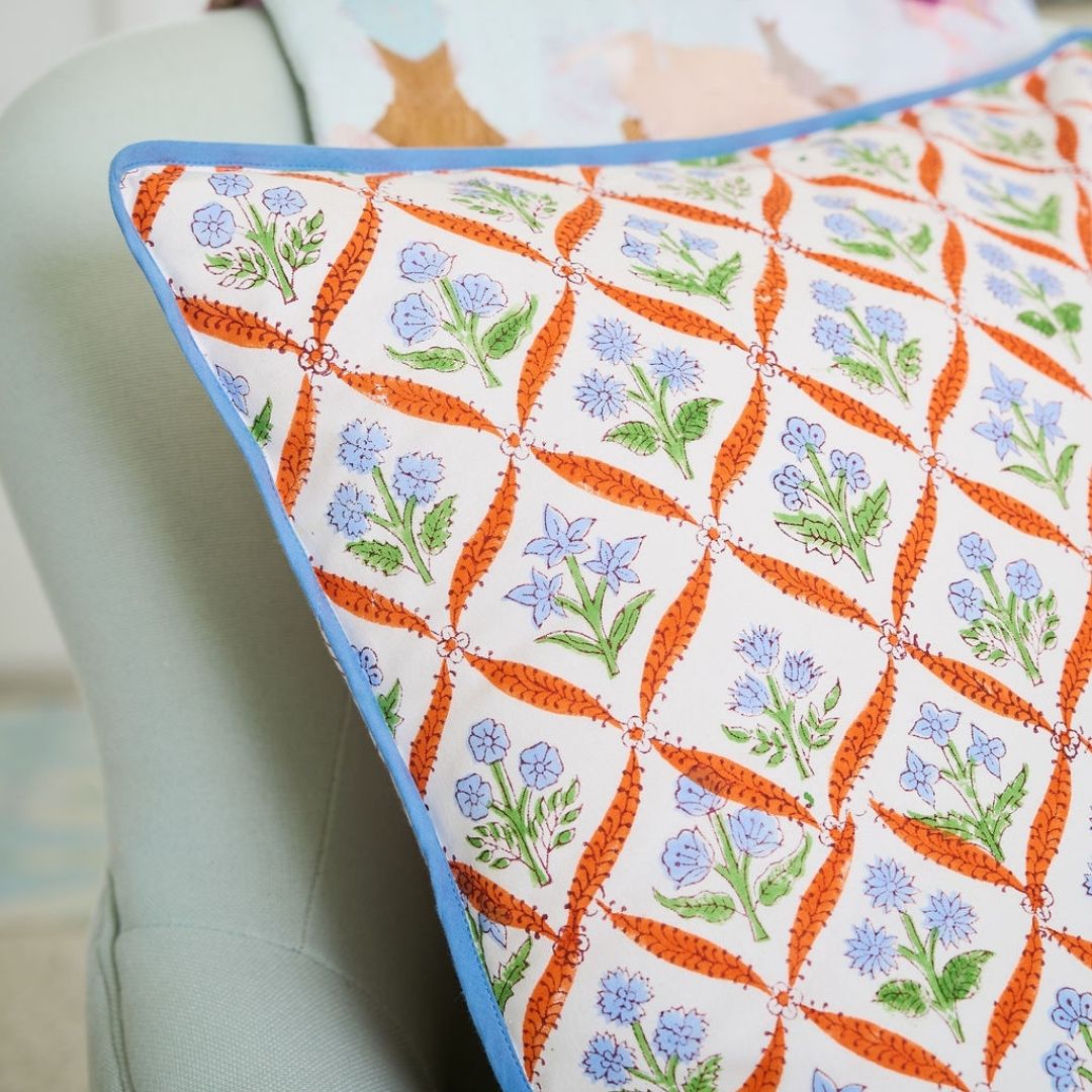 Camila Orange Block Print Throw Pillow - Image 3
