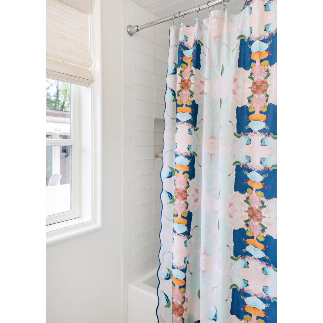 Monet's Garden Navy Scalloped Shower Curtain - Image 4