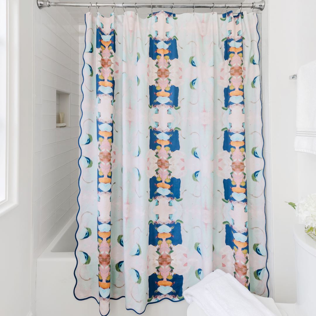 Monet's Garden Navy Scalloped Shower Curtain - Image 3