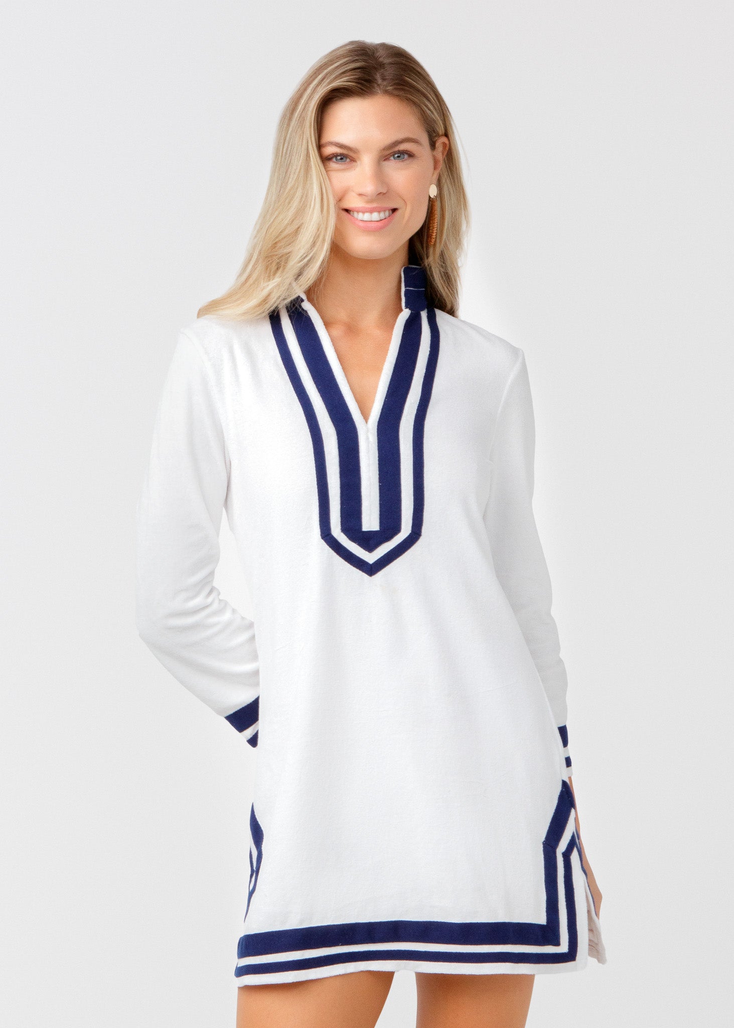 White/Navy Terry Tunic Dress - Image 4