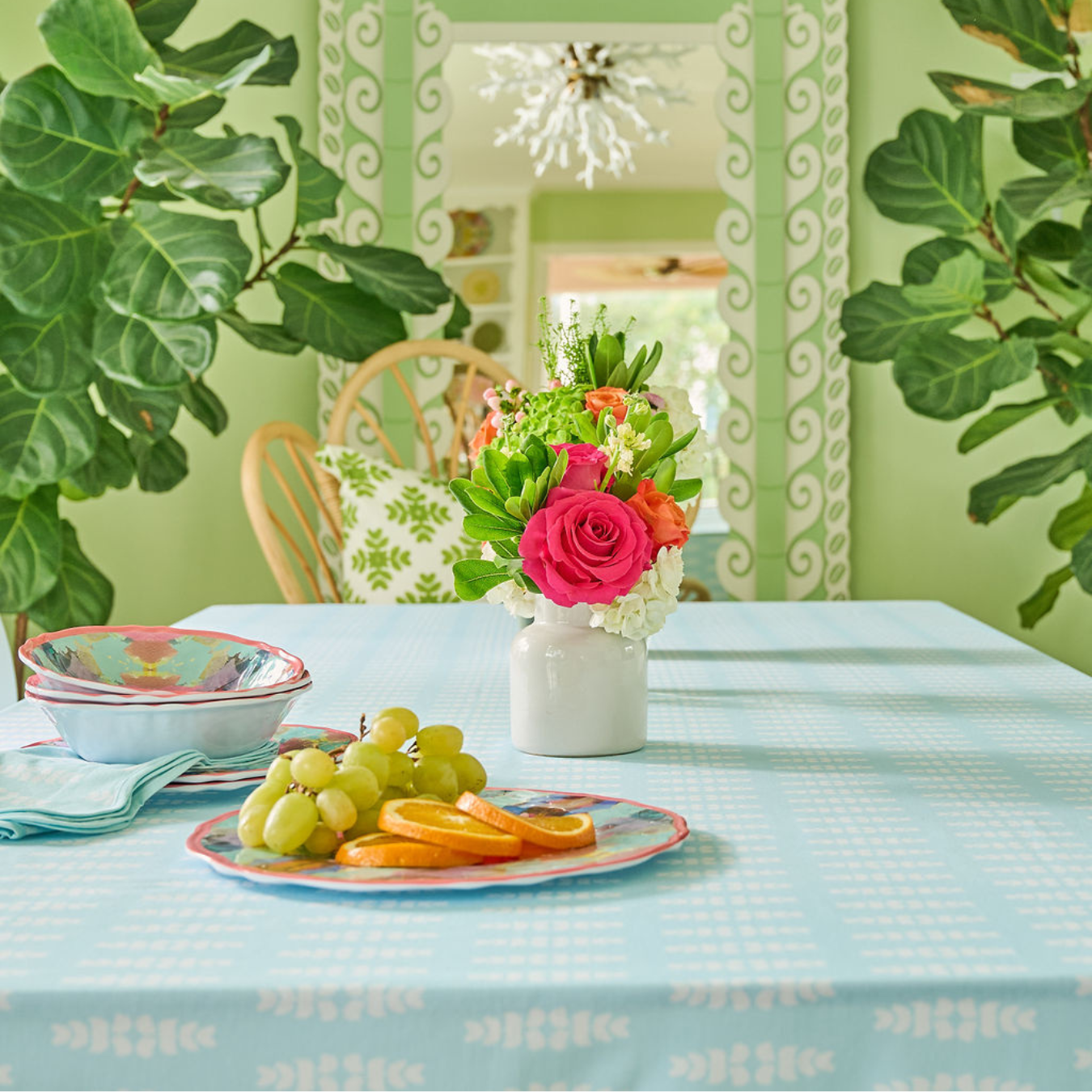 Floral Blue Tablecloth