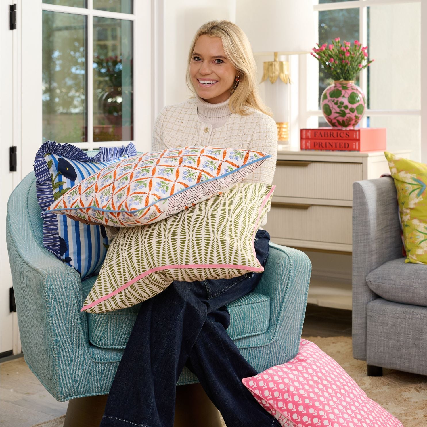 Camila Orange Block Print Throw Pillow - Image 2