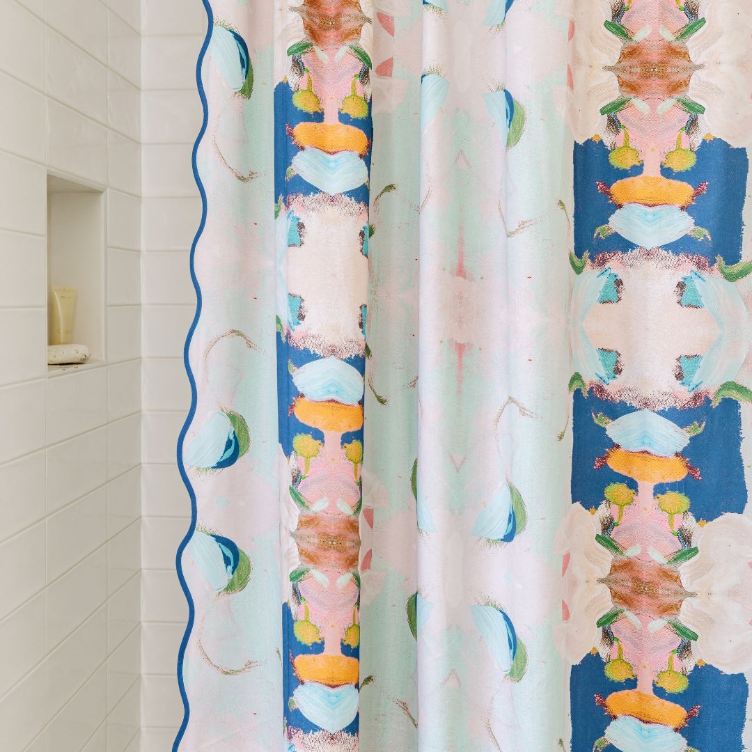 Monet's Garden Navy Scalloped Shower Curtain - Image 2