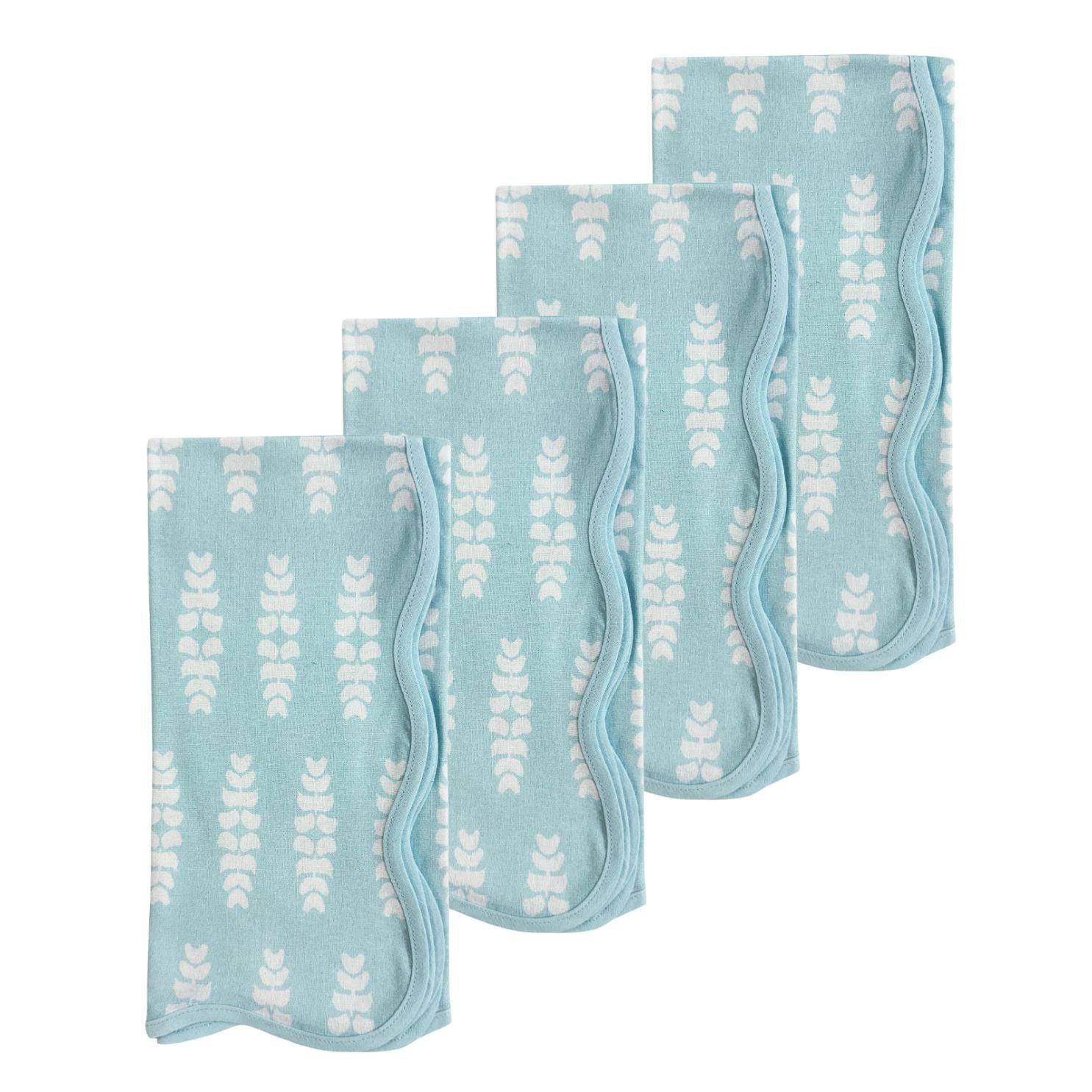 Floral Blue Scalloped Dinner Napkins - Image 2