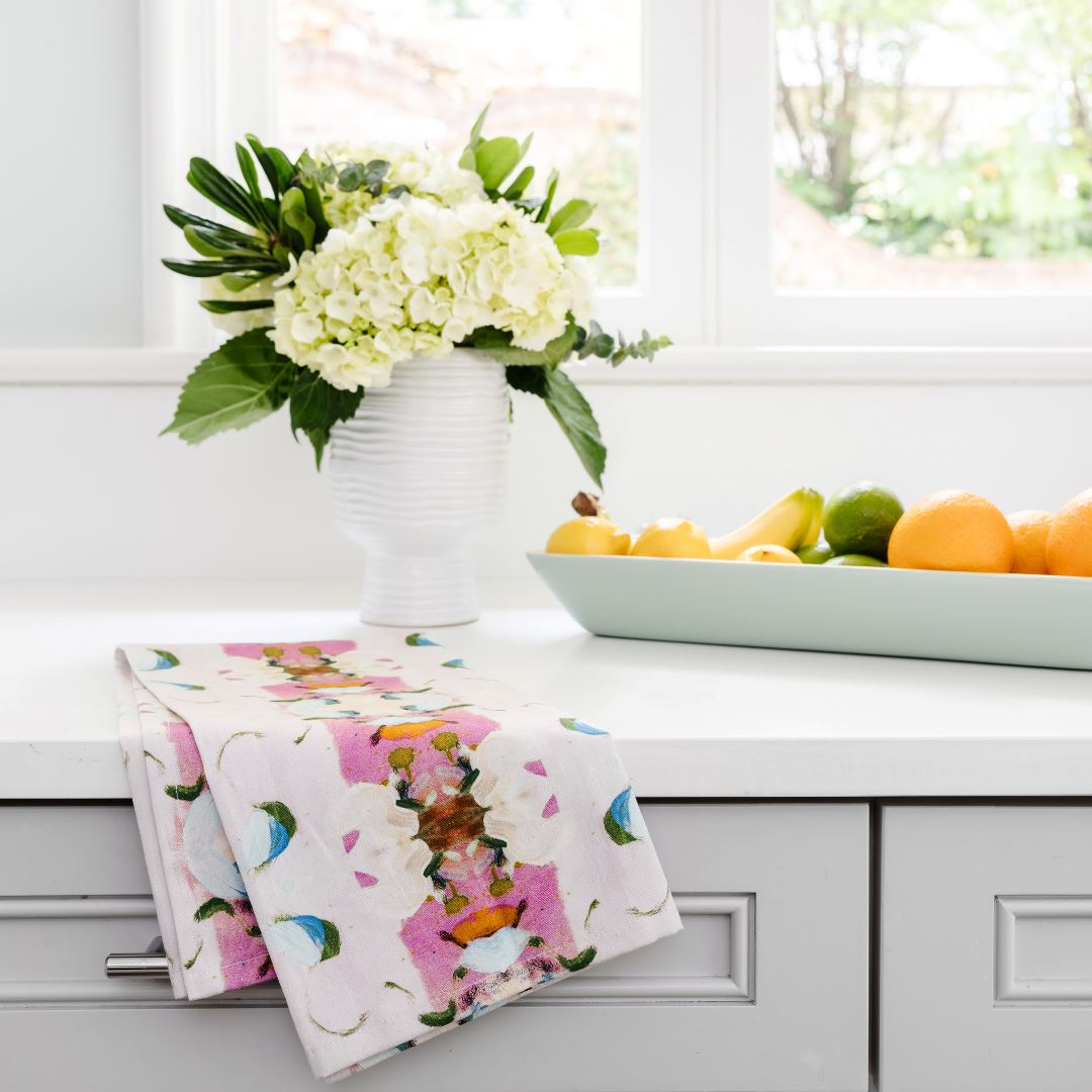 Monet's Garden Pink Tea Towel - Image 2