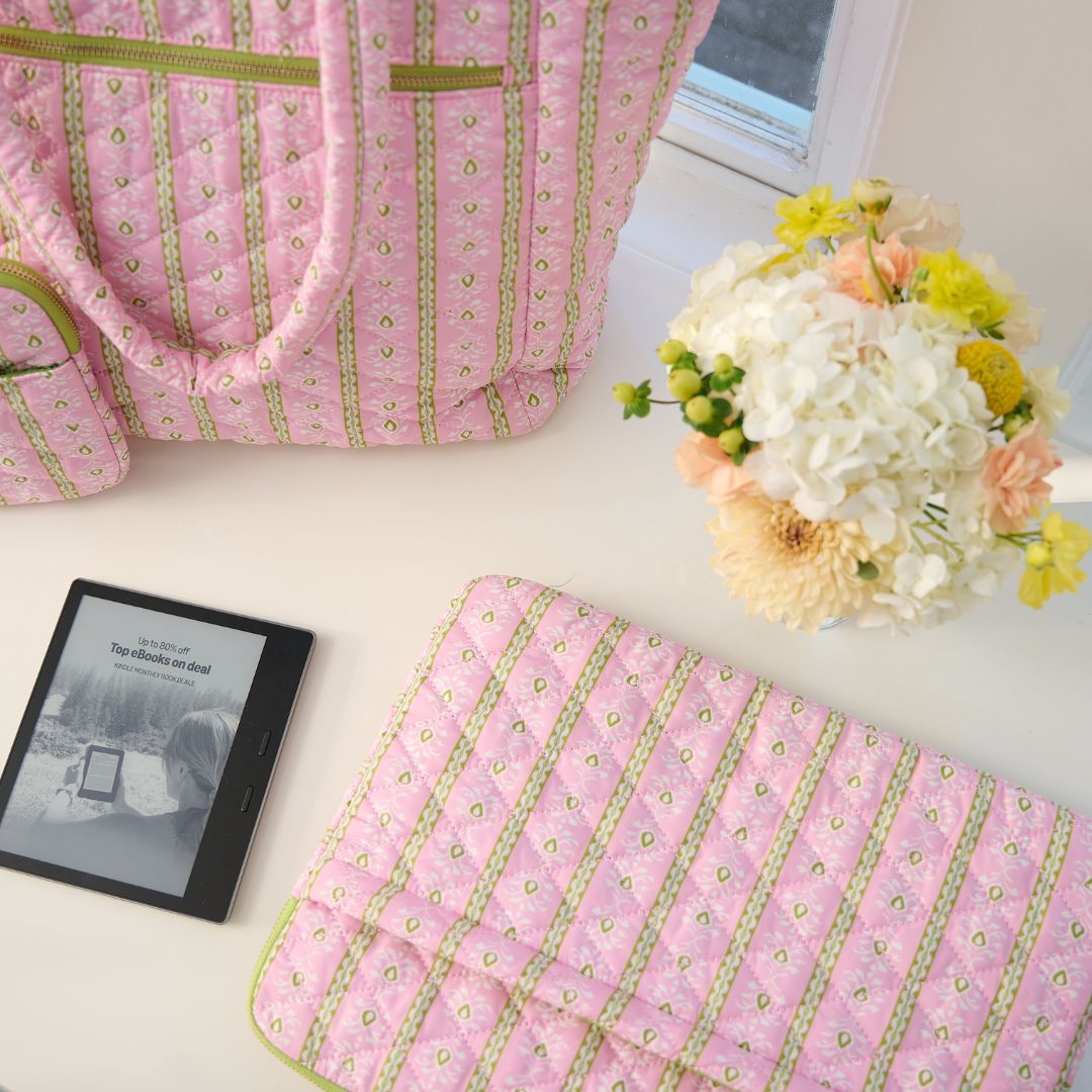Rosemary Stripe Pink Quilted Laptop Case - Image 3