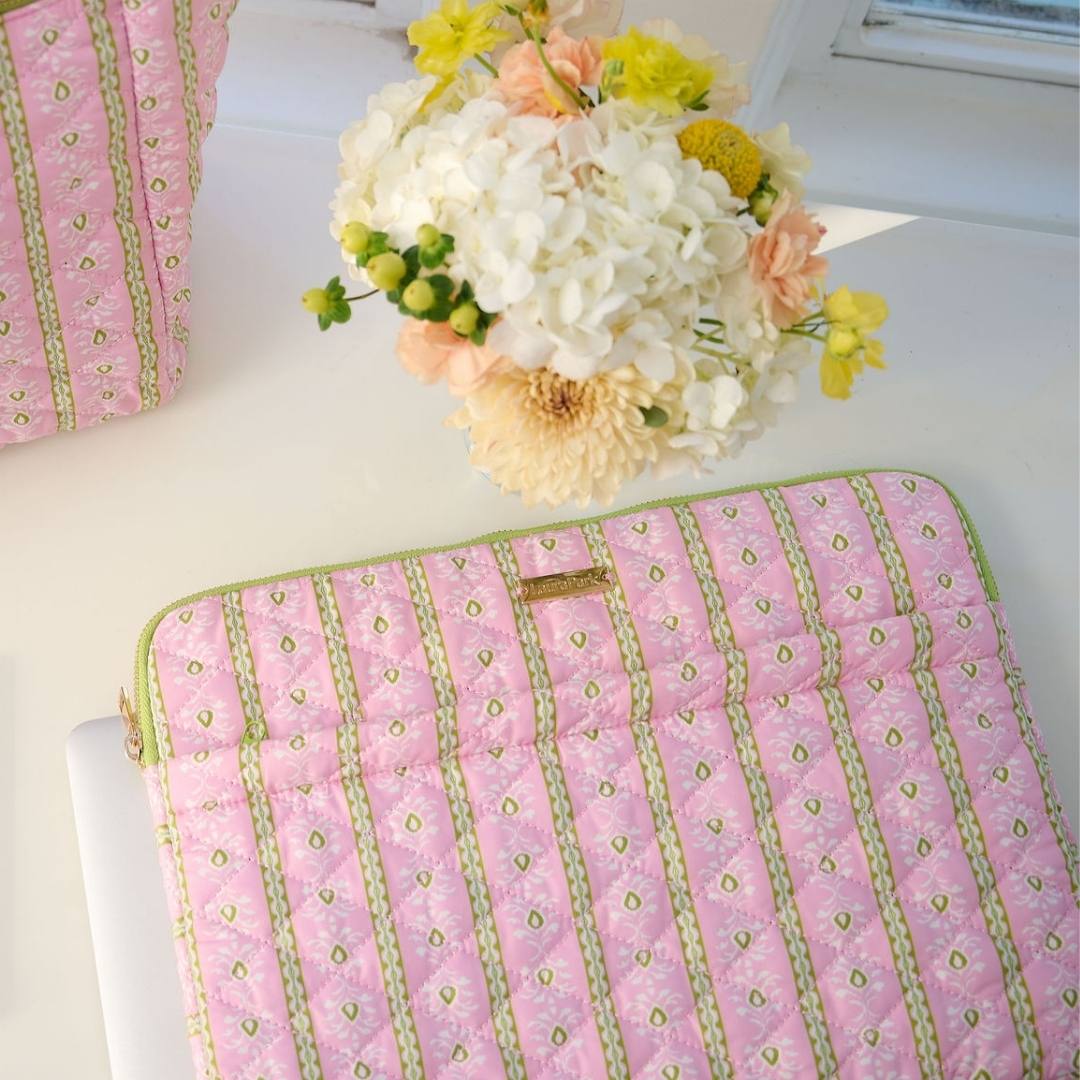 Rosemary Stripe Pink Quilted Laptop Case - Image 2