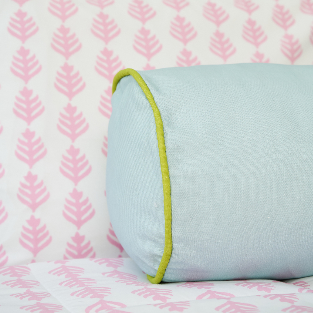 Blue/Green Two-Toned Round Bolster Pillow - Image 4