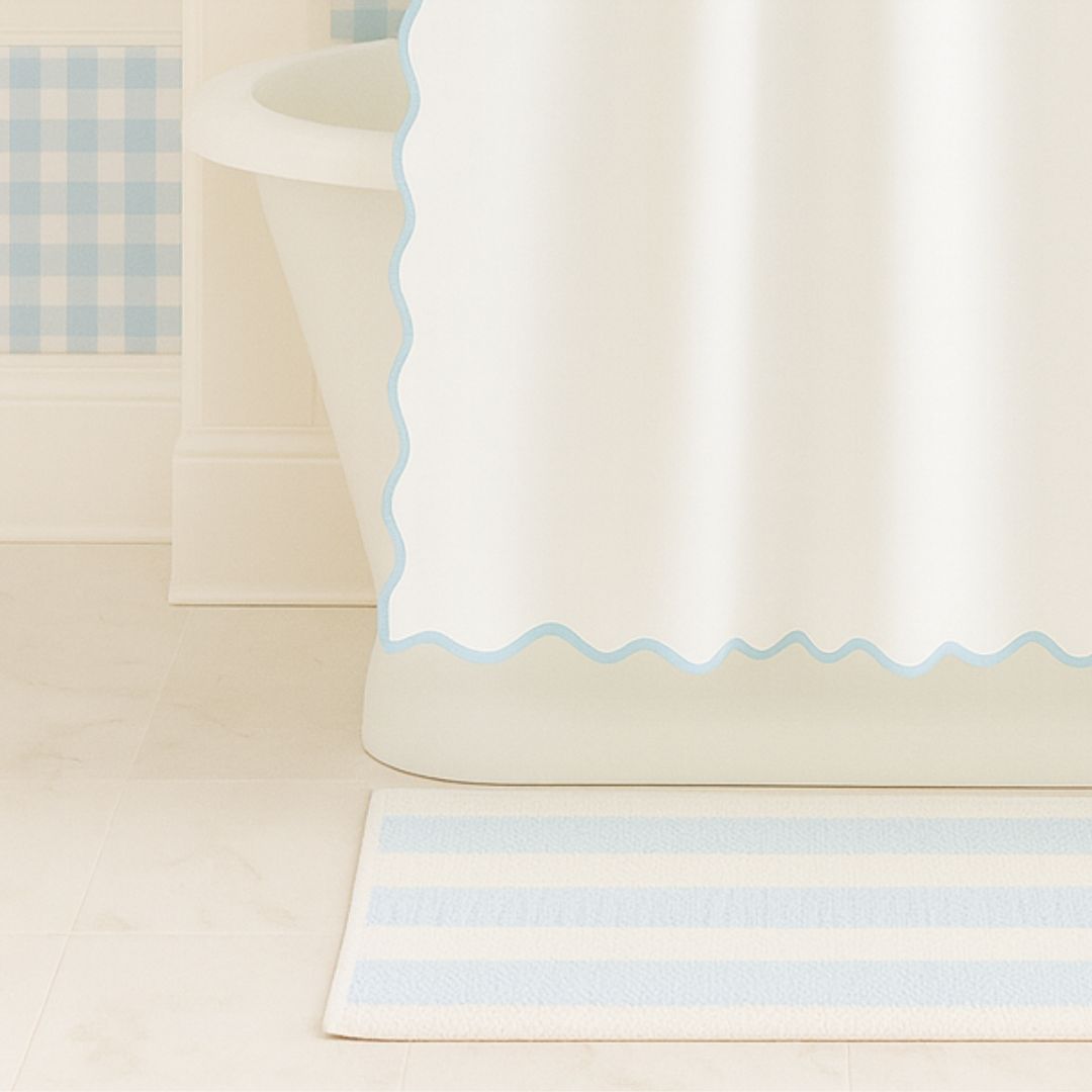 Scalloped Shower Curtain, Blue / White - Image 2