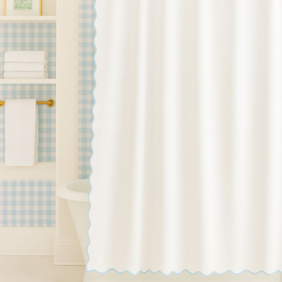 Scalloped Shower Curtain, Blue / White - Image 3
