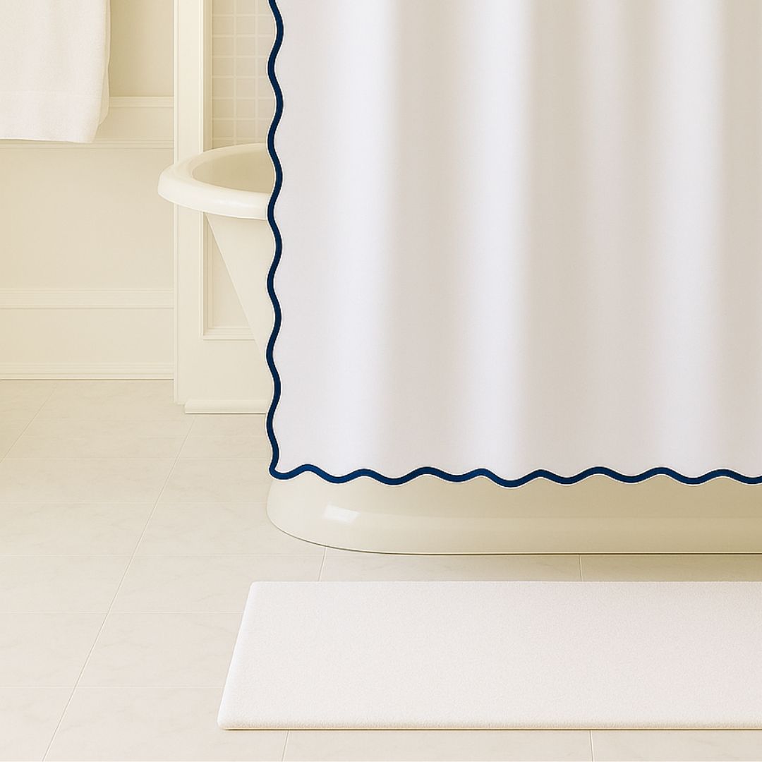 Scalloped Shower Curtain, Navy / White - Image 2