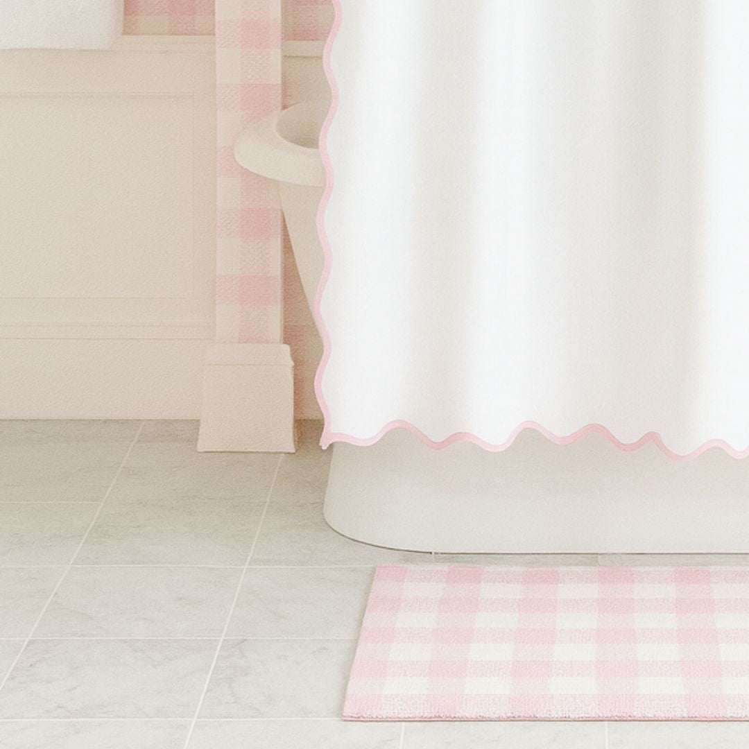 Scalloped Shower Curtain, Pink / White - Image 2