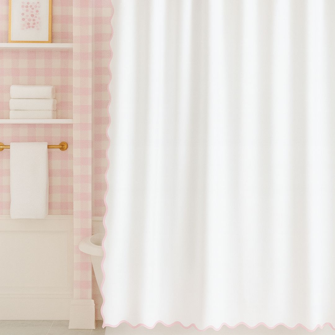 Scalloped Shower Curtain, Pink / White - Image 3