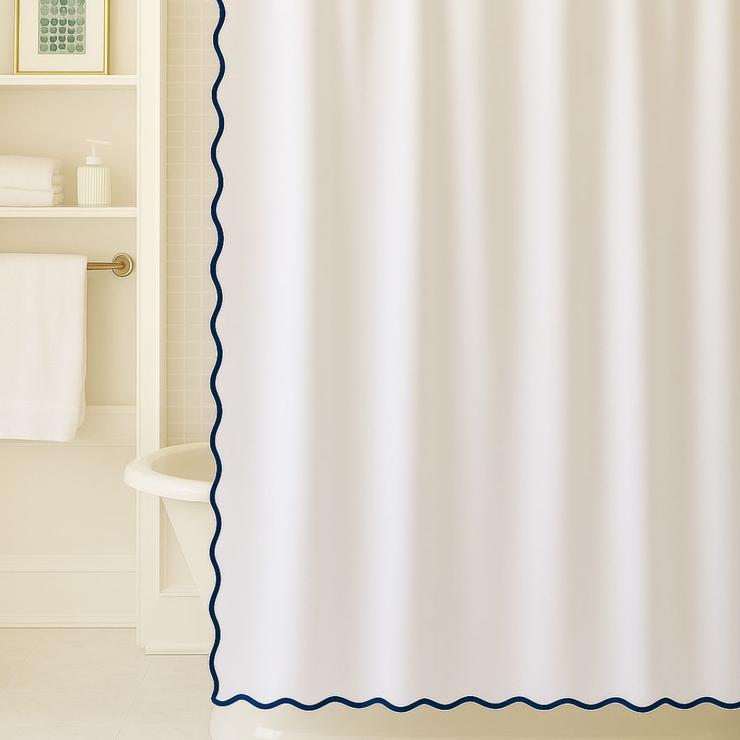 Scalloped Shower Curtain, Navy / White - Image 3