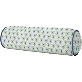 Rosemary White with Navy Piping Round Bolster Pillow