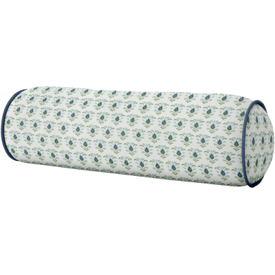 Rosemary White with Navy Piping Round Bolster Pillow